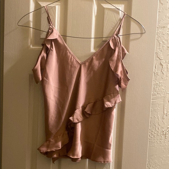 Elegant Pink Ruffle Top With Cold Shoulder Detail - Picture 1 of 4